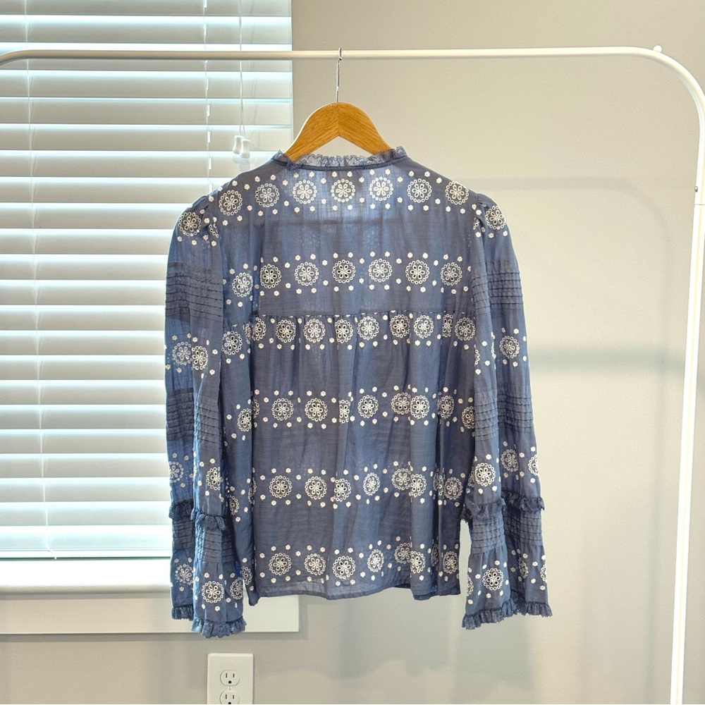 Sezane Nele Shirt Vintage Blue And Ecru - Size 12 - Picture 3 of 3